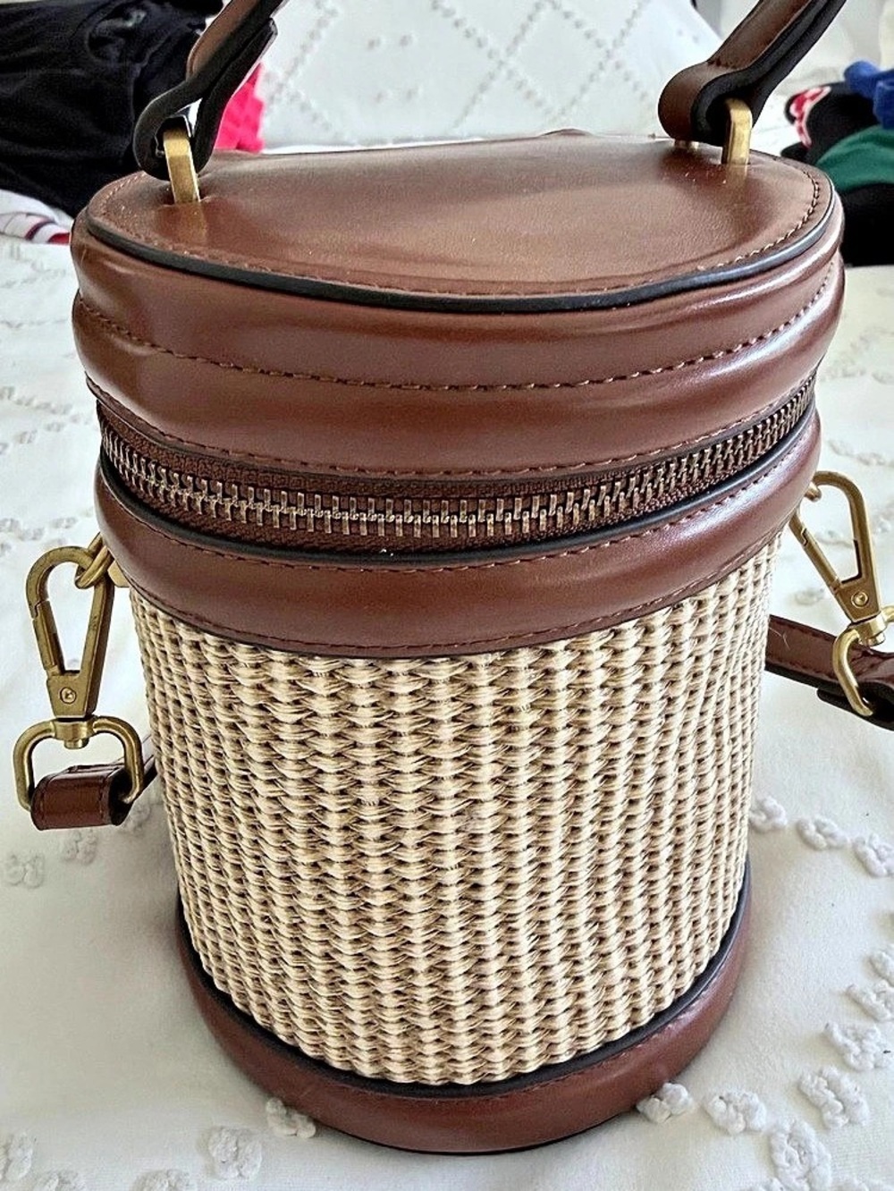 House of Harlow 1960 Woven Straw Cylinder Crossbody Bag Woven Crossbody Bag in